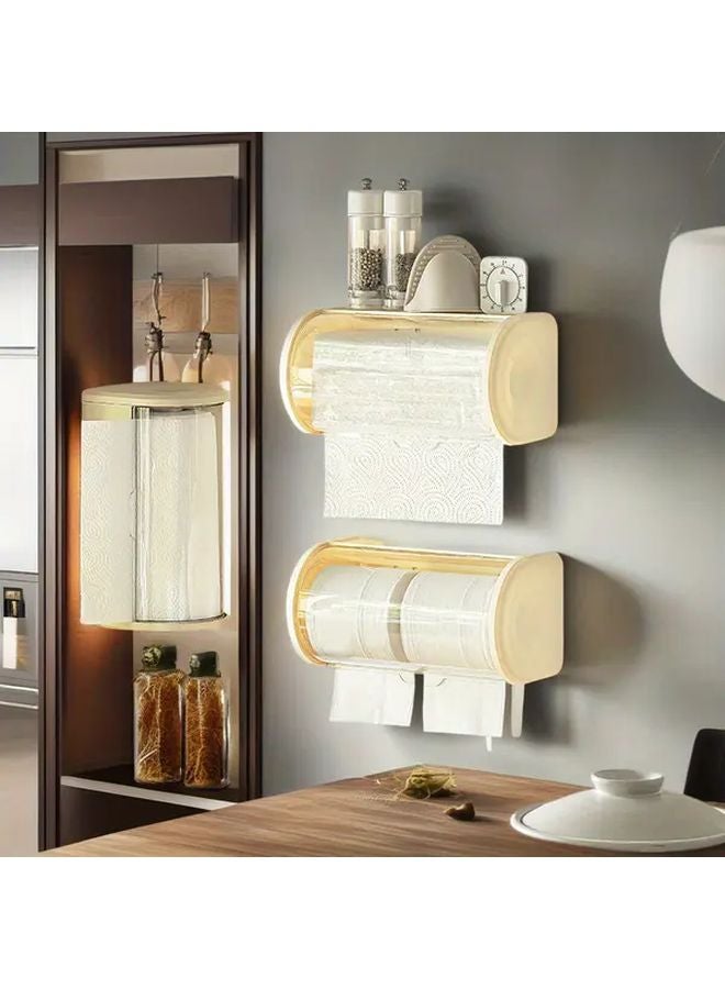 حامل مناشف ورقية رمادي مثبت على الحائط بدون حفر مقاوم للغبار يوفر مساحة للمطبخ والحمام - Image 2